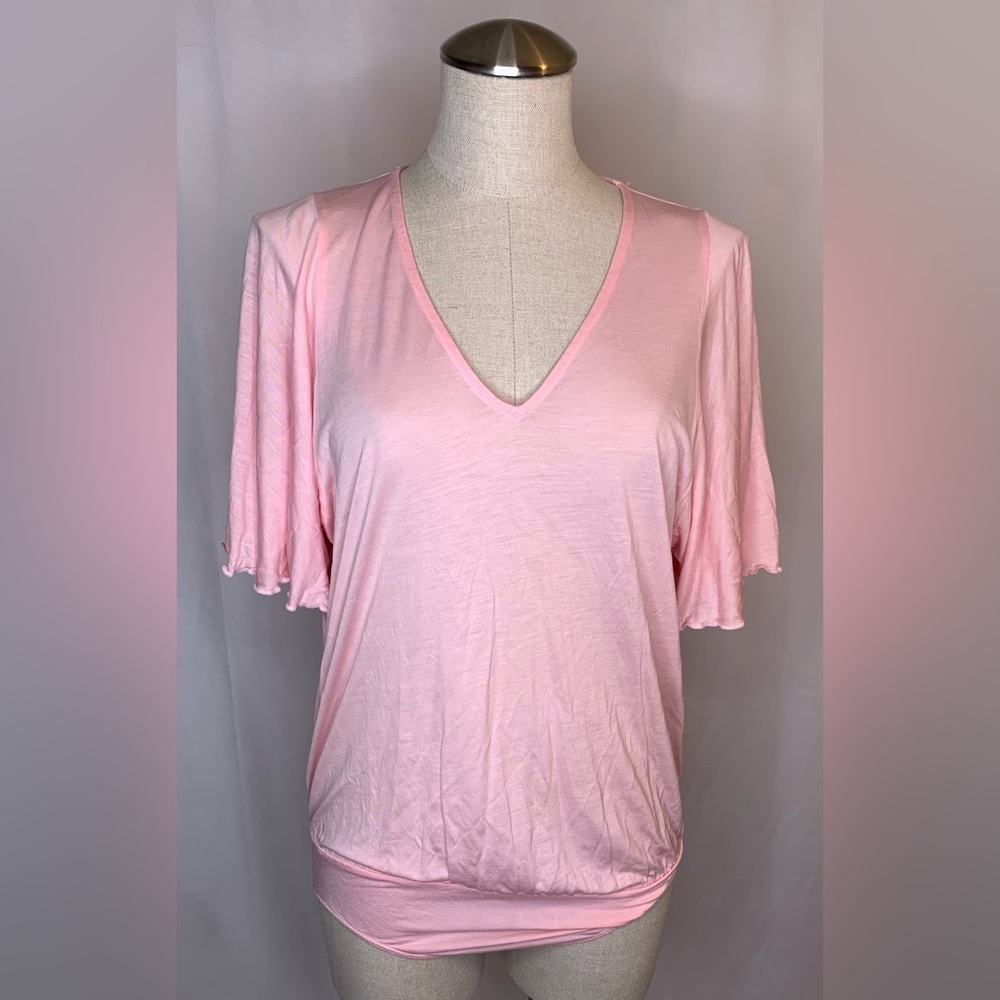 United colors of Benetton pink body suit snap closure flutter sleeve blouse L